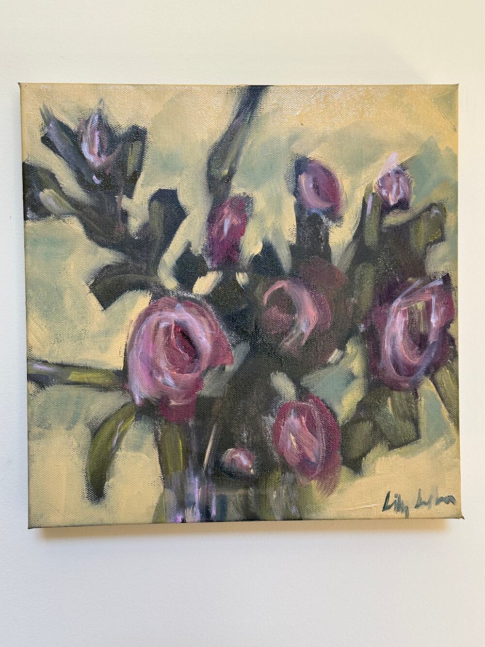 Original Oil Painting of Floral/Roses Bouquet Signed by Artist 12x12 inches